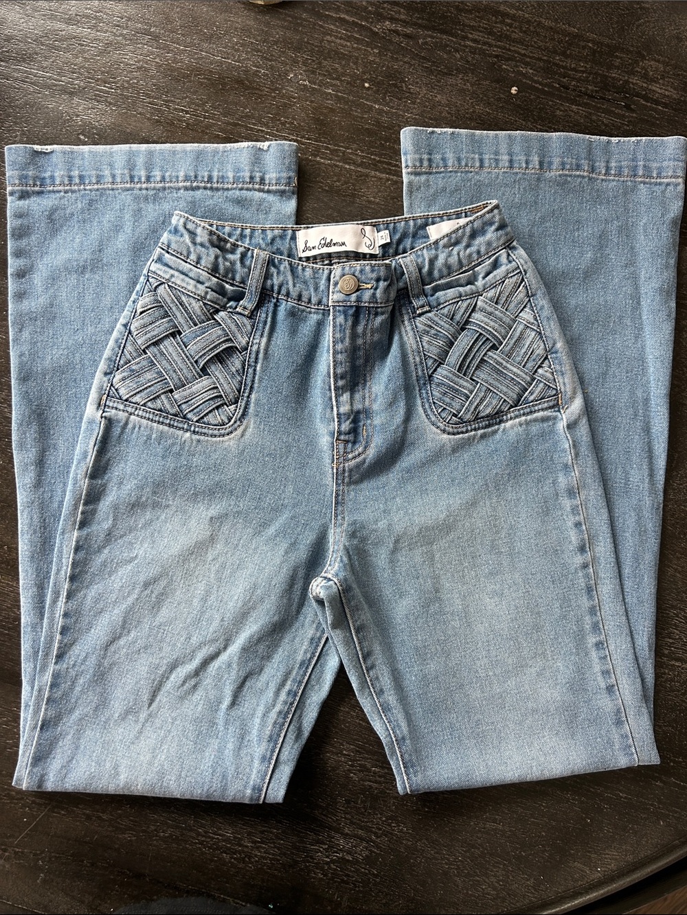 Sam Edelman Light Blue Straight-Leg Jeans with Woven Front Pockets